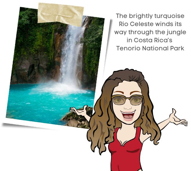 Mini Sherri enjoys the amazing water of the Rio Celeste waterfalls in Costa Rica.