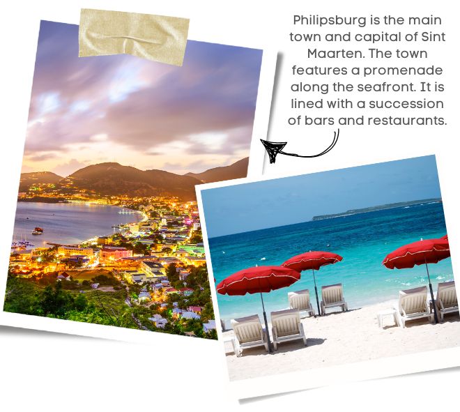 Located between the Great Bay Beach and the Great Salt Pond, Philipsburg, Sint Maarten has endless horizon and picturesque views of nearby islands and ships and yachts docked in the region's leading cruise port.