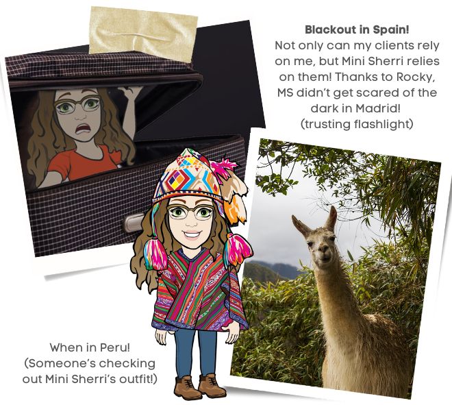 Mini Sherri hiding in the suitcase during the blackout in Madrid and her trip to Peru